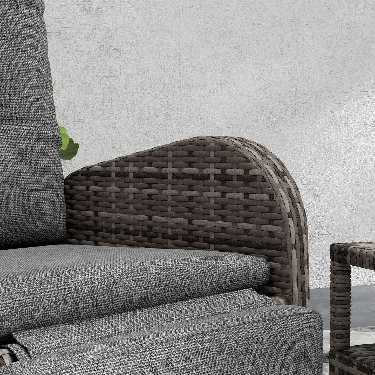2 Seater Patio Rattan Chaise Lounge Sofa Set with Fabric Cushion, Grey and Brown