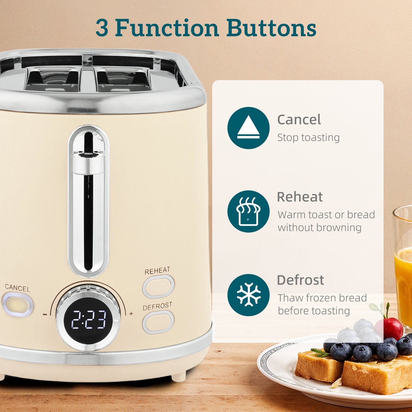 Polished Retro 40-100°C Kettle and Toaster Set - Cream