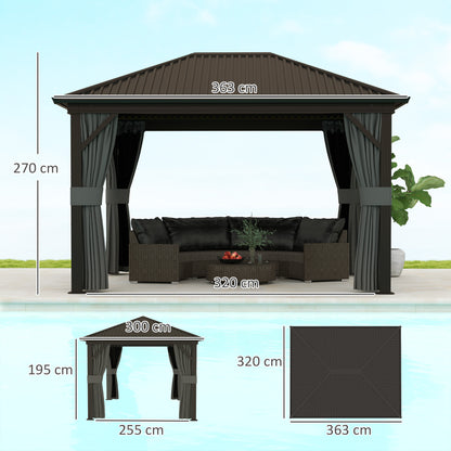 3.6 x 3 m Aluminium Hardtop Gazebo, with Accessories - Dark Grey