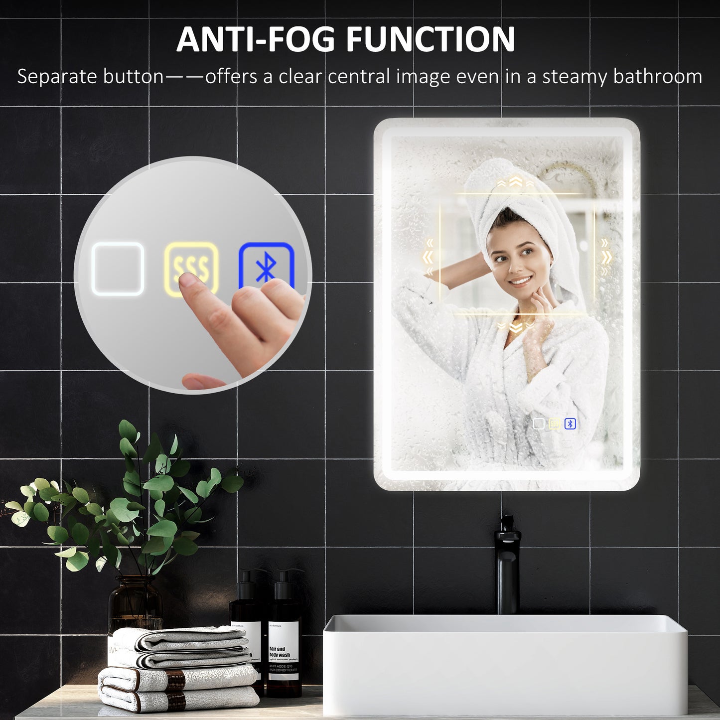 70 x 50 cm Bluetooth Bathroom Mirror - Silver-Tone