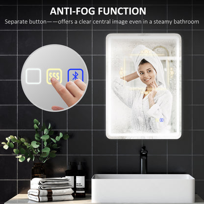 70 x 50 cm Bluetooth Bathroom Mirror - Silver-Tone