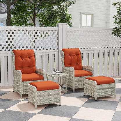 5 Pieces Rattan Bistro Set with Adjustable Back, Reclining Wicker Balcony Furniture with Cushions