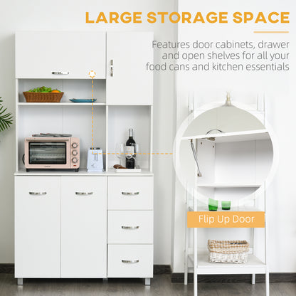 Kitchen Cupboard, 183cm Tall Storage Cabinet with Countertop, Sideboard with 3 Small Drawers, Flip Up Top Door