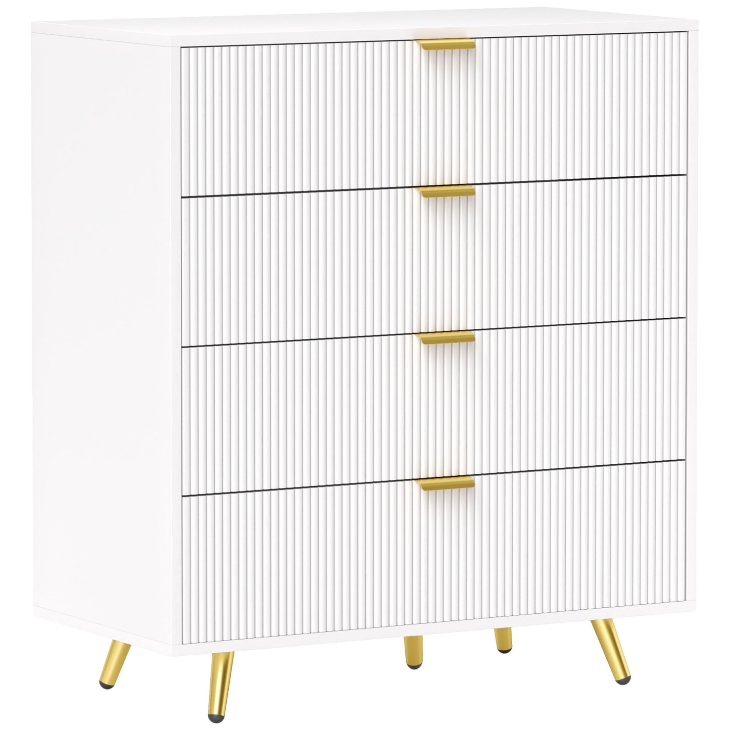 Elegant Four-Drawer Bedside Table - White