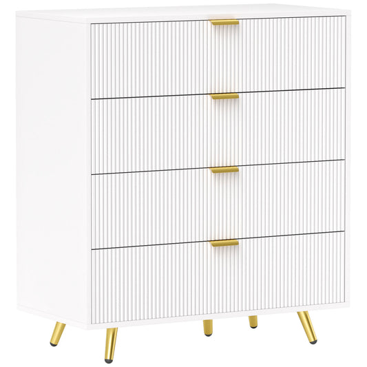 Elegant Four-Drawer Bedside Table - White