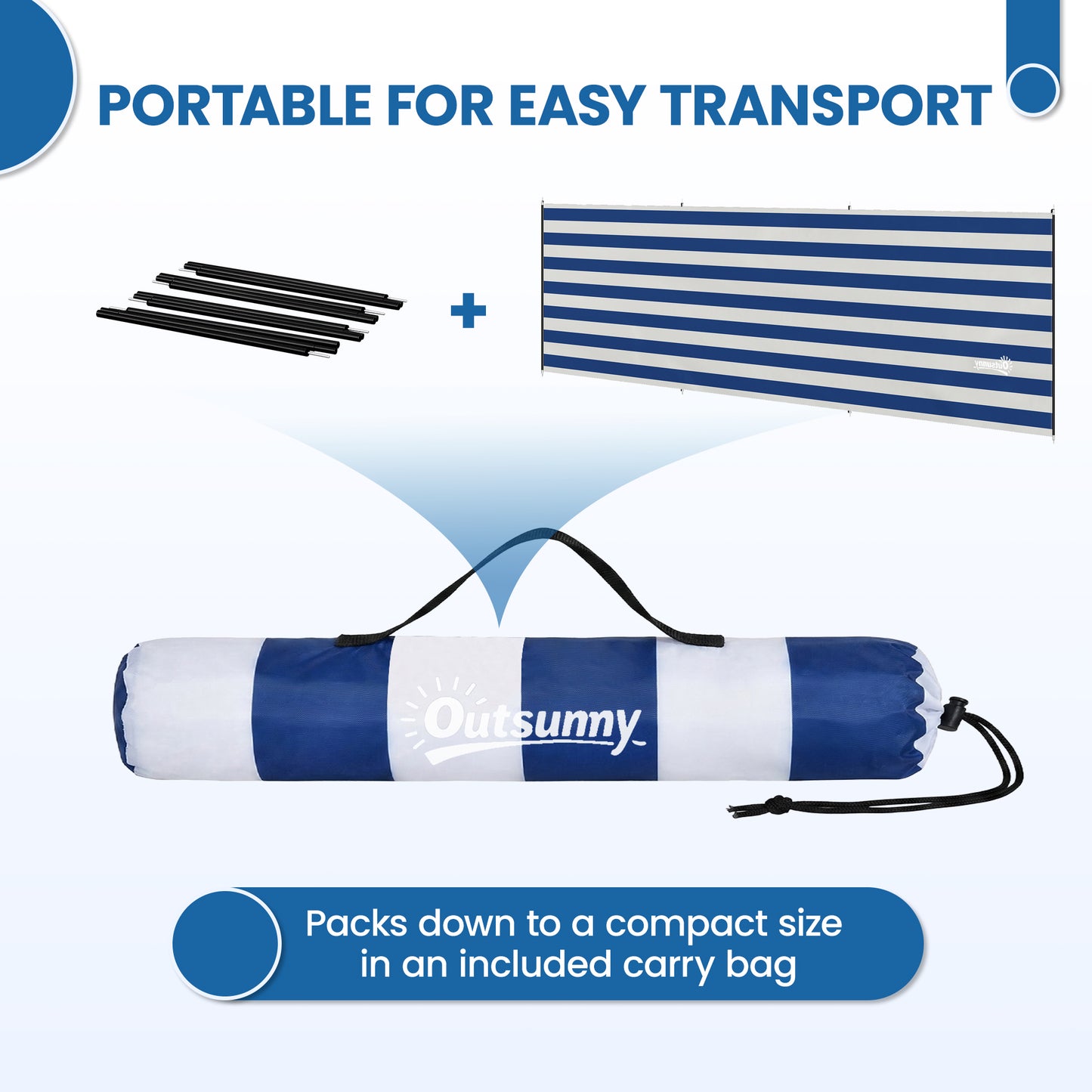 4 Pole Camping Windbreaks, Beach Wind Shield Shelter with Carry Bag and Steel Poles, 540cm x 150cm, Dark Blue