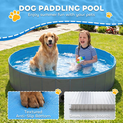 Foldable Dog Pool for Puppies and Ducks Dog Paddling Pool Bath Tub, Dark Grey, 140 x 30cm