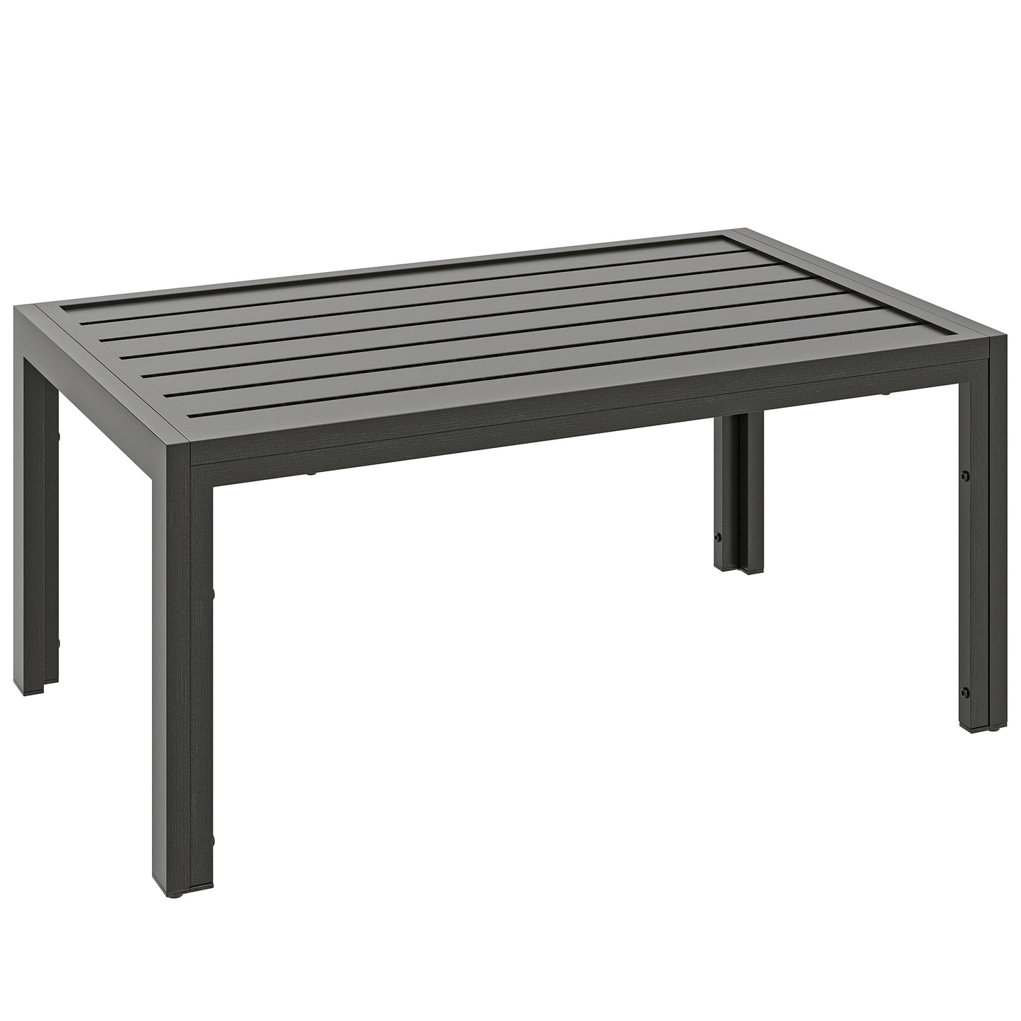 Outdoor Side Table, Rectangular Patio Coffee Side Table with Steel Frame and Slat Tabletop for Garden, Balcony, Grey