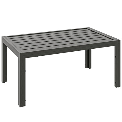 Outdoor Side Table, Rectangular Patio Coffee Side Table with Steel Frame and Slat Tabletop for Garden, Balcony, Grey