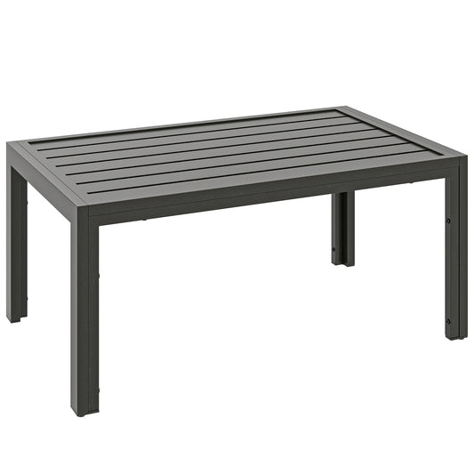 Outdoor Side Table, Rectangular Patio Coffee Side Table with Steel Frame and Slat Tabletop for Garden, Balcony, Grey