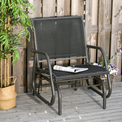 Outdoor Garden Glider Chair, Metal Frame Single Armchair Swing Seater w/ Breath Mesh Fabric Seat, Curved Backrest, Armrests