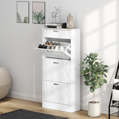 Marble Shoe Storage Cabinet with 3 Flip Drawers, Hallway Cabinet with Top Drawer and Adjustable Shelves