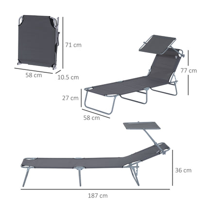 Outdoor Foldable Sun Lounger, 4 Level Adjustable Backrest Reclining Sun Lounger Chair