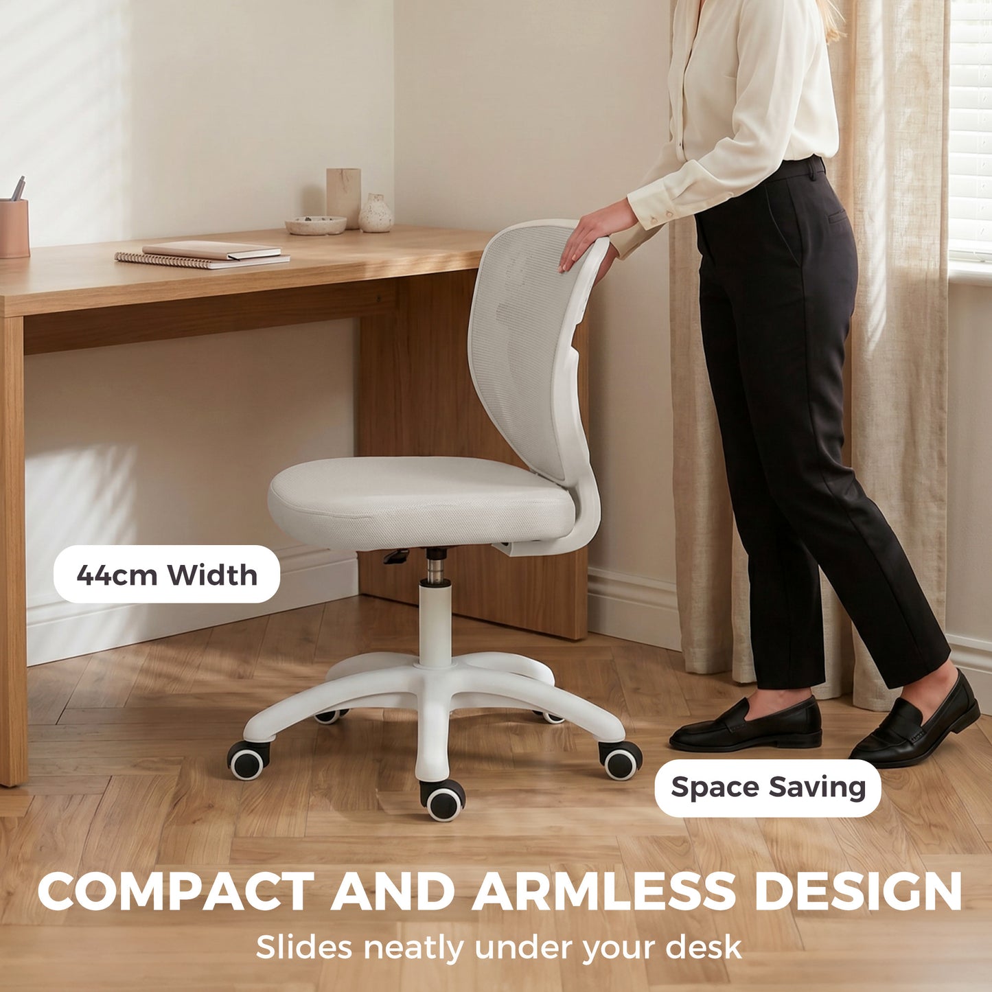 Office Chair, Armless Computer Desk Chair with Breathable Mesh, Adjustable Height, Swivel Wheels, Grey