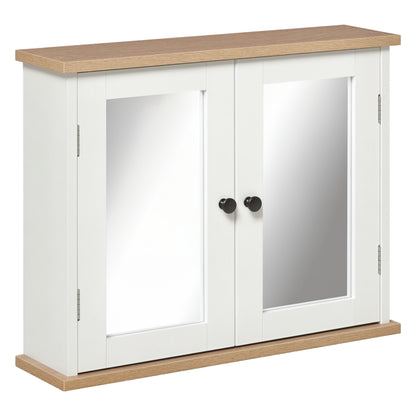 Bathroom Mirror Cabinet Wall Mounted Storage Cupboard with Double Door and Adjustable Shelf, White