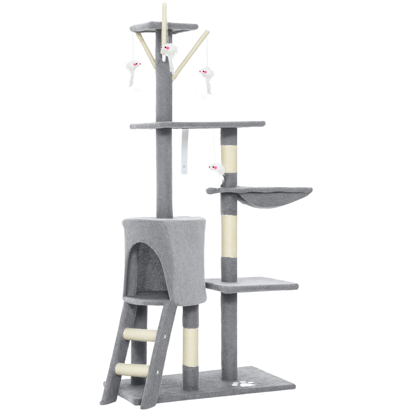 Multi-Level Cat Tower, 134cm Cat Tree with Condo and Sisal Scratching Posts for Indoor Kittens, Grey