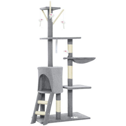 Multi-Level Cat Tower, 134cm Cat Tree with Condo and Sisal Scratching Posts for Indoor Kittens, Grey