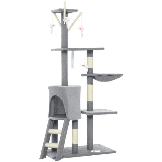 Multi-Level Cat Tower, 134cm Cat Tree with Condo and Sisal Scratching Posts for Indoor Kittens, Grey
