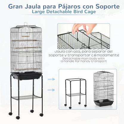 Bird Cage Budgie Cages for Finch Canary Parakeet with Stand Wheels Slide-out Tray Accessories Storage Shelf