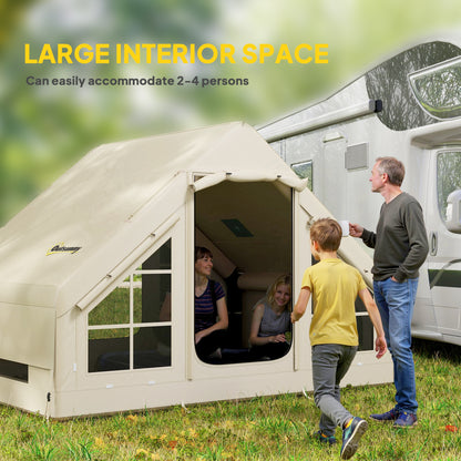 Inflatable Camping Tent with Pump, Stove Jack Hole, Easy Setup 2-4 Person Family Blow Up Tent