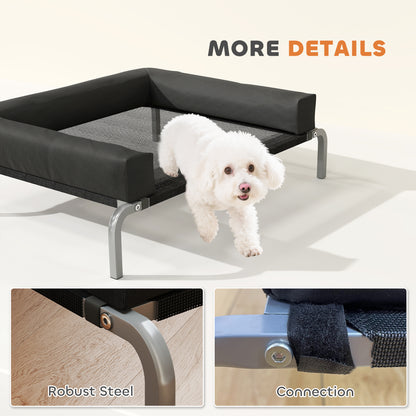 Elevated Dog Bed with Removable Bolsters, Raised Dog Bed for Small Breeds, Portable Indoor & Outdoor Pet Cots, Black
