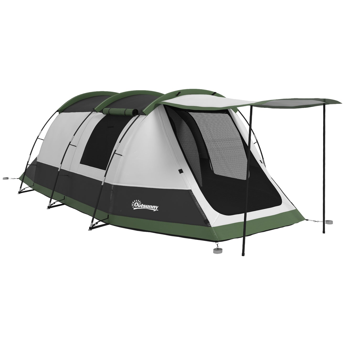 2 Man Camping Tent, with Two Rooms and Porch - Green