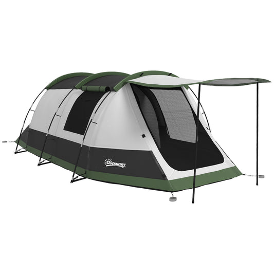2 Man Camping Tent, with Two Rooms and Porch - Green