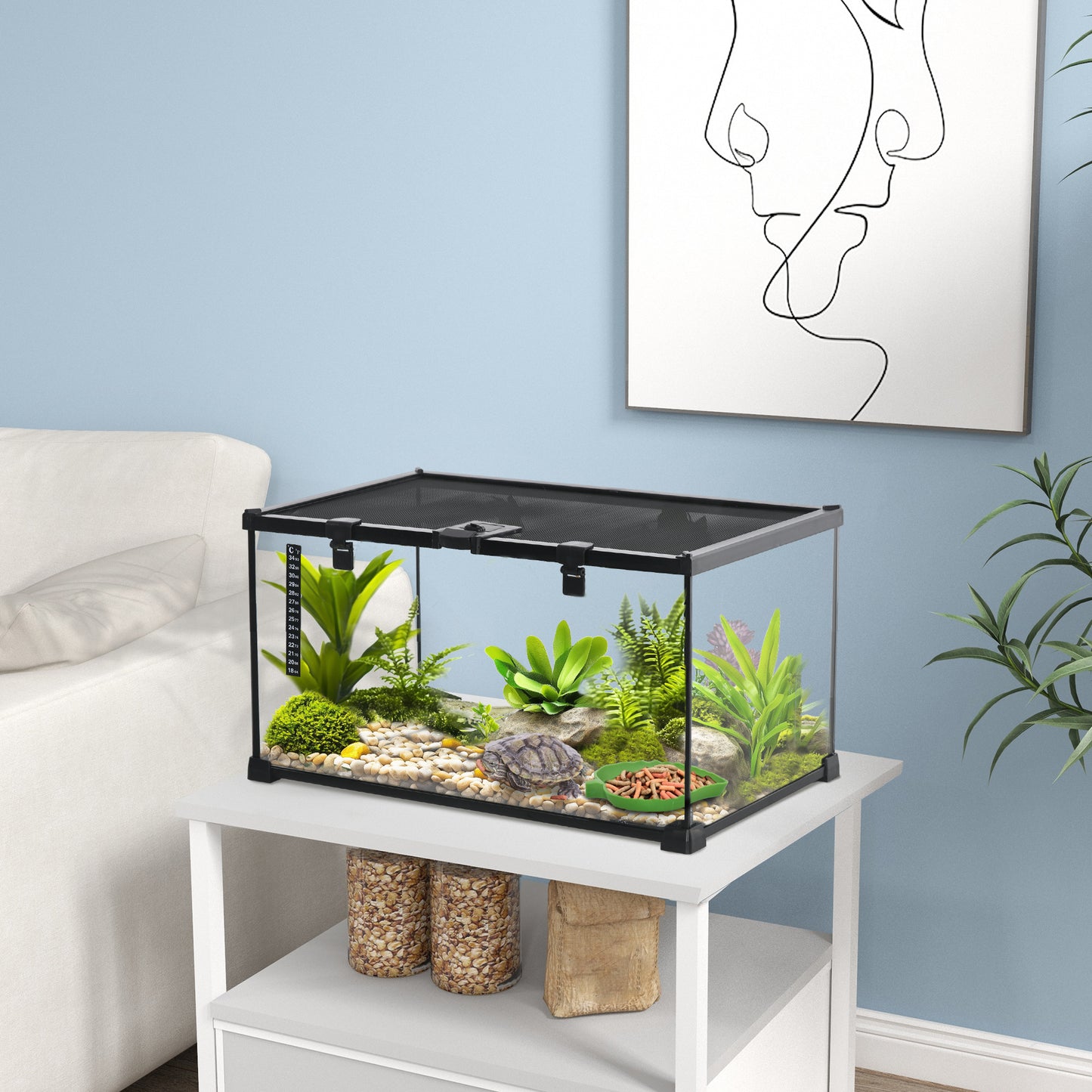 Glass Reptile Terrarium Insect Breeding Tank Vivarium Habitats with Thermometer for Lizards, Horned Frogs, Snakes, Spiders