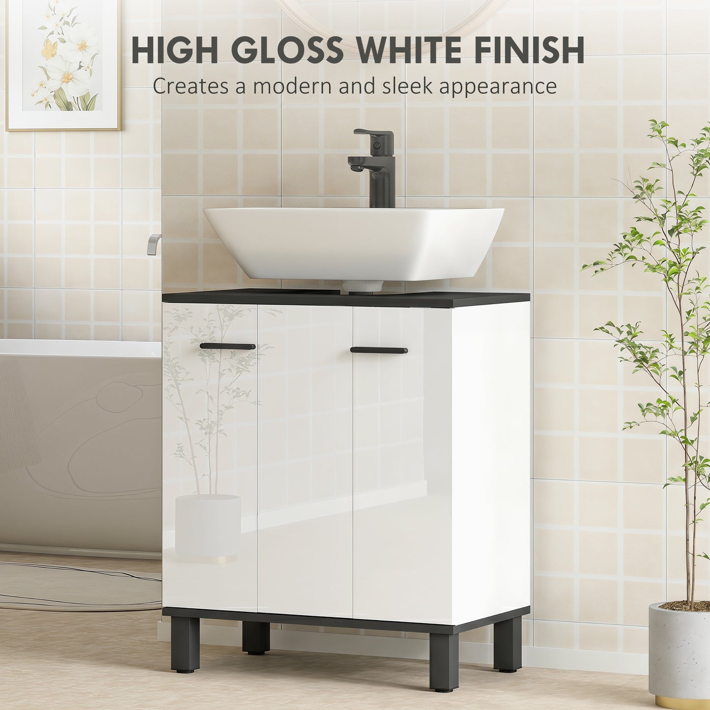 Modern Under-Sink Bathroom Cabinet - High Gloss White