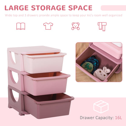 3 Drawers Plastic Kids Storage Units, 3 Tier Children Toy Chest for Nursery, Playroom, Bedroom, Pink