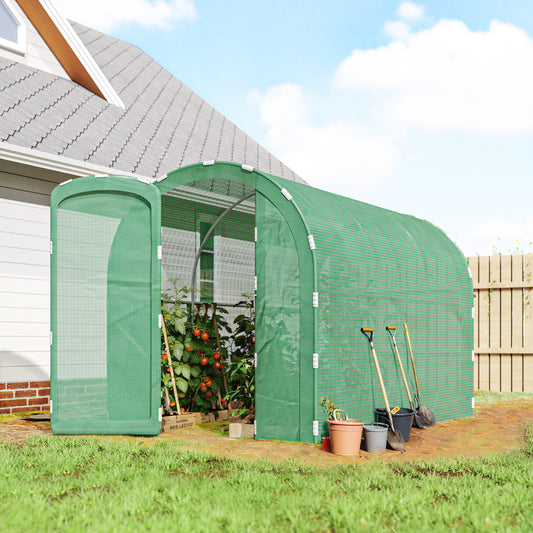 3 x 2 x 2m Polytunnel Greenhouse with Hinged Door, Walk-in Grow House Tent with PE Cover and Galvanised Steel Frame, Green