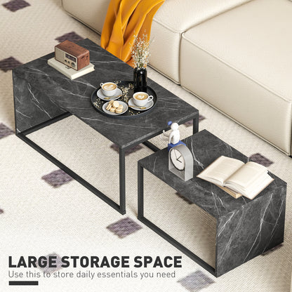 Nesting Coffee Table Set of 2, Industrial Stacking Side End Tables with Metal Frame for Living Room, Bedroom