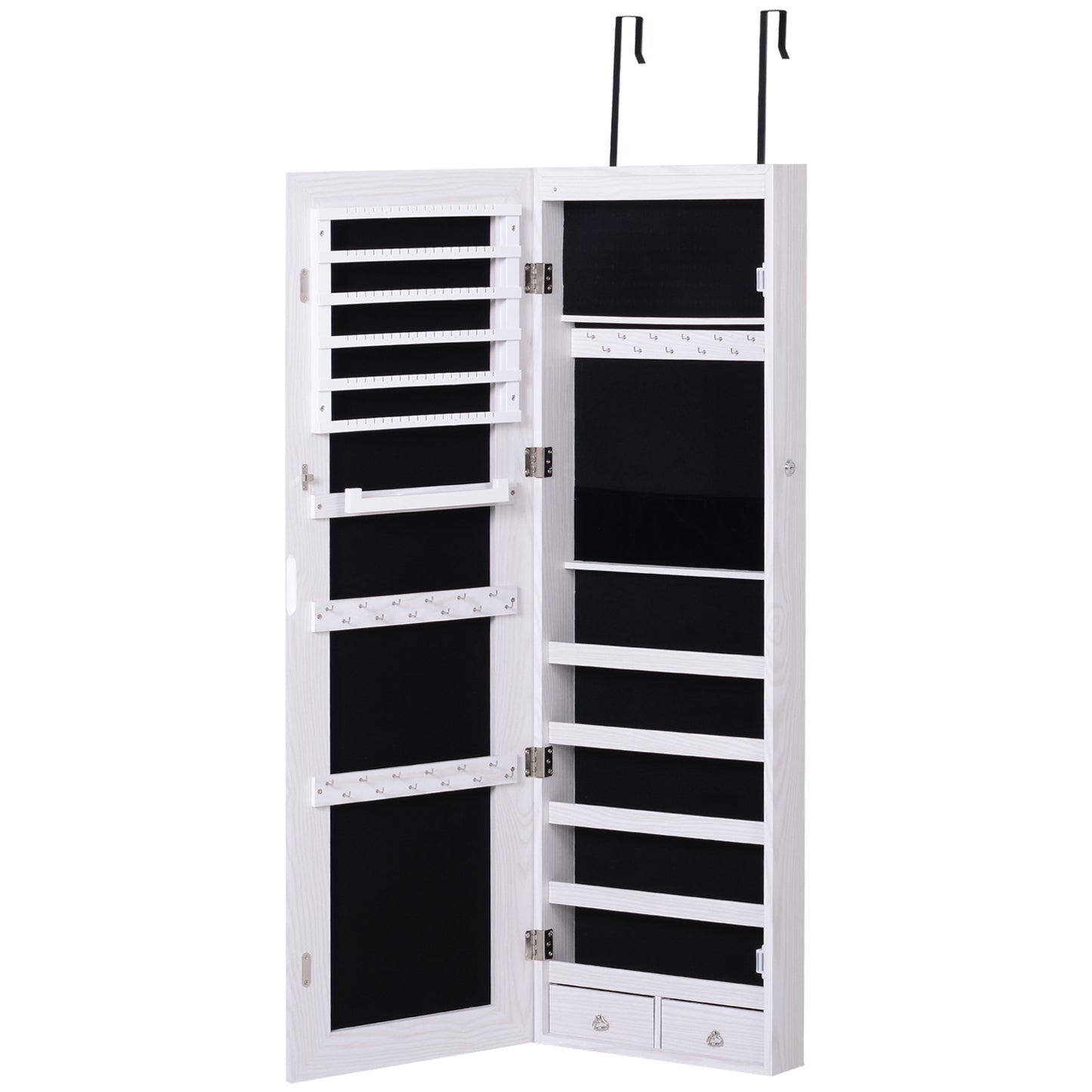 Jewelry Cabinet with Mirror and LED Lights, Lockable Makeup Cosmetics Jewellery Organiser