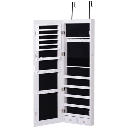 Jewelry Cabinet with Mirror and LED Lights, Lockable Makeup Cosmetics Jewellery Organiser