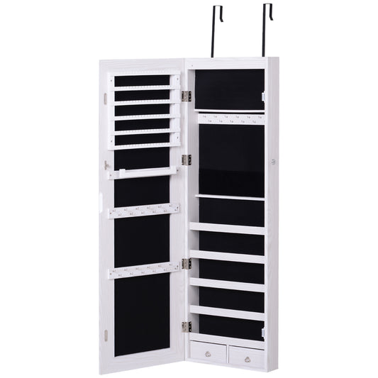 Jewelry Cabinet with Mirror and LED Lights, Lockable Makeup Cosmetics Jewellery Organiser