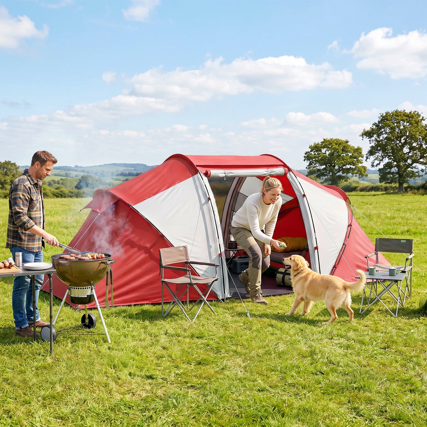 4 Man UV Protection Camping Tent - Grey and Red