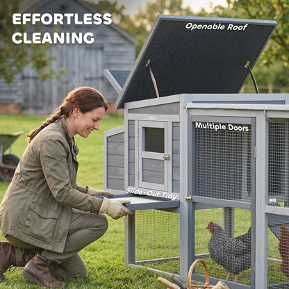Large Chicken Coop, Wooden Hen House with Covered Run, Nesting Box, Pull-Out Tray, Opening Asphalt Roof