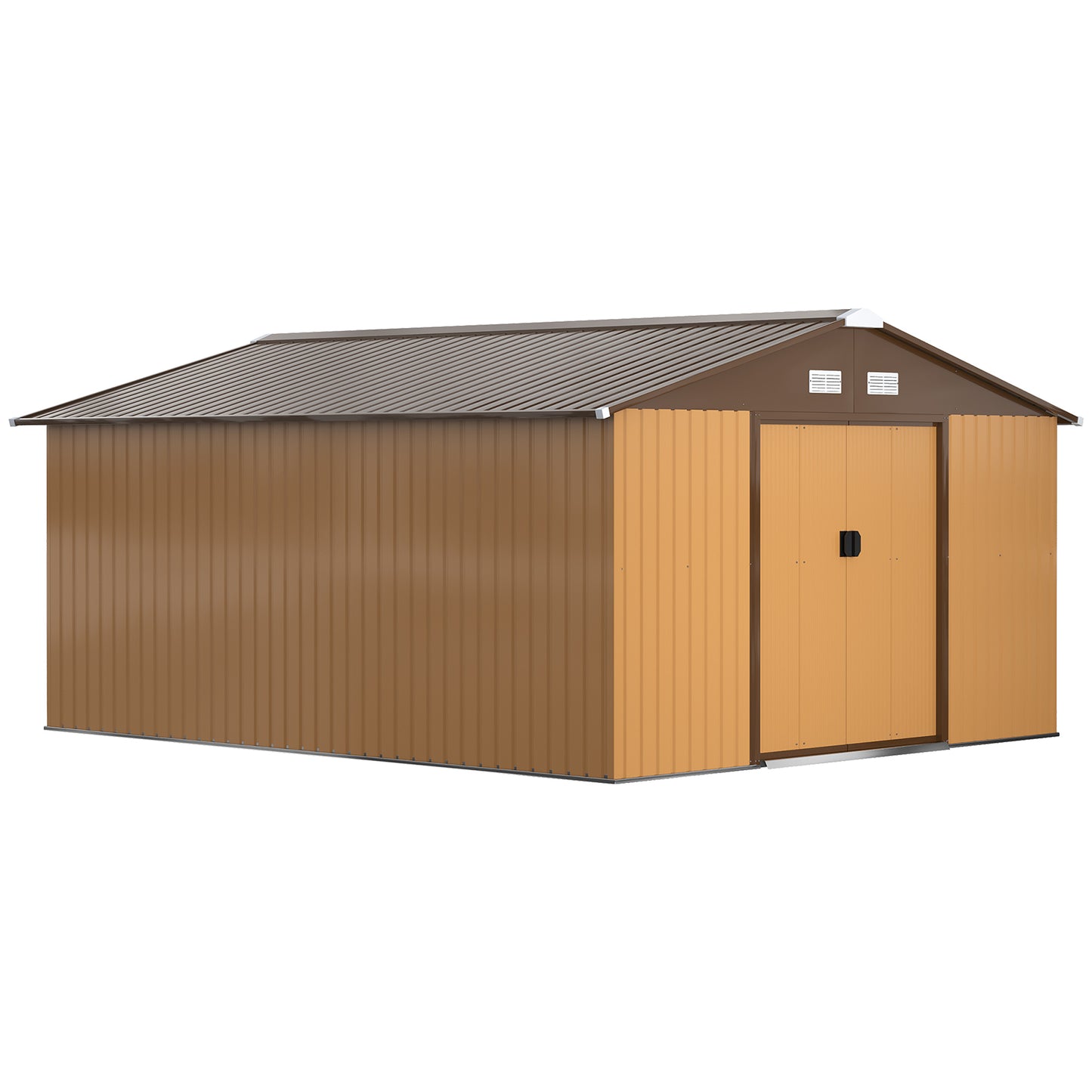 13 x 11ft Metal Garden Shed, Waterproof Outdoor Bike Storage Shed Galvanised with Vents, Foundation Kit