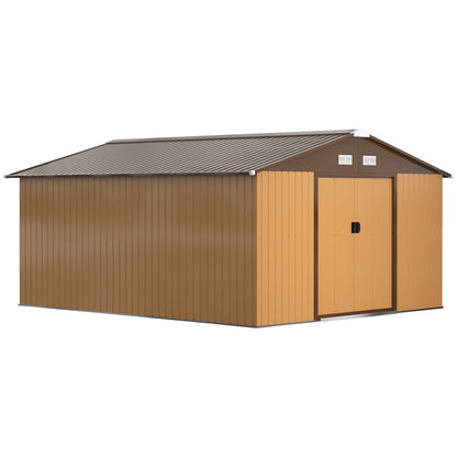 13 x 11ft Metal Garden Shed, Waterproof Outdoor Bike Storage Shed Galvanised with Vents, Foundation Kit