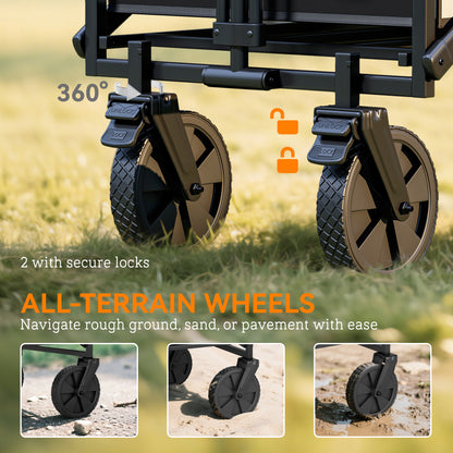 Folding Steel Frame Garden Storage Cart, with Wheels and Handle - Black