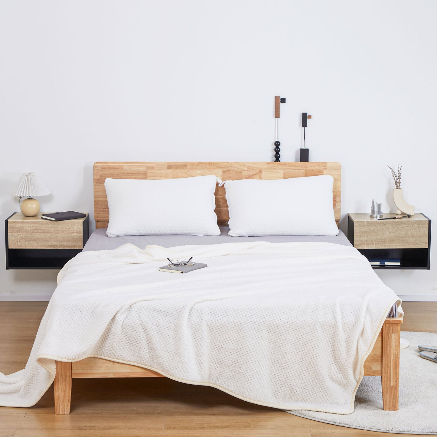 Floating Bedside Table Set of 2, Wall Mounted Bedside Cabinet with Drawer and Open Shelf, Modern Nightstand for Bedroom