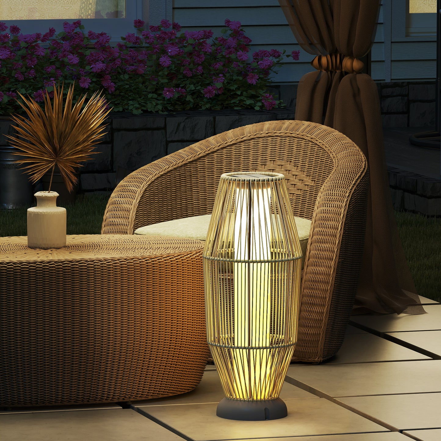 Garden Rattan Lamp, 72 cm Tall Solar Rattan Floor Lamp, Solar Garden Light with Auto On/Off LED, IP44 for Outdoor, Porch