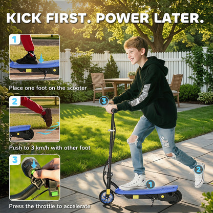 Foldable Electric Scooter, with LED Lights, for Ages 7-14 Years, Blue