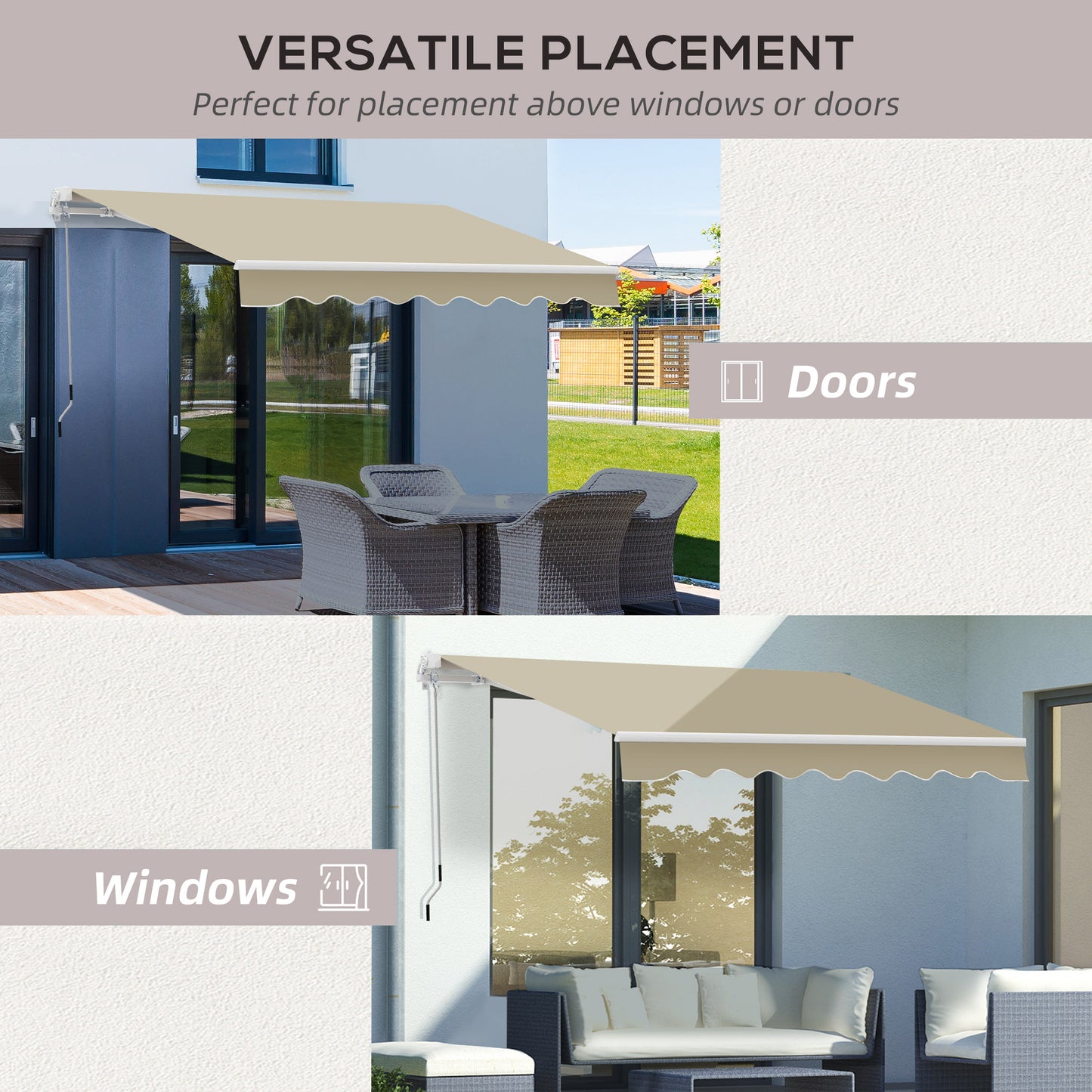 2.5x2 m Manual Retractable Awning-Khaki Canopy, White Frame