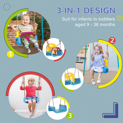 3 in 1 Detachable Kids Swing Seat with Seatbelt, Adjustable Rope for Indoor, Outdoor, Light Blue