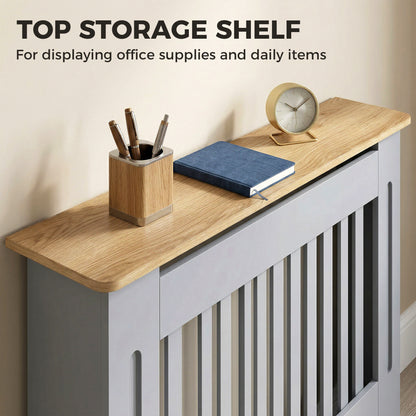 Slatted Radiator Cover, Painted Cabinet with Line Grill Design, 112L × 19W × 81H cm, Grey