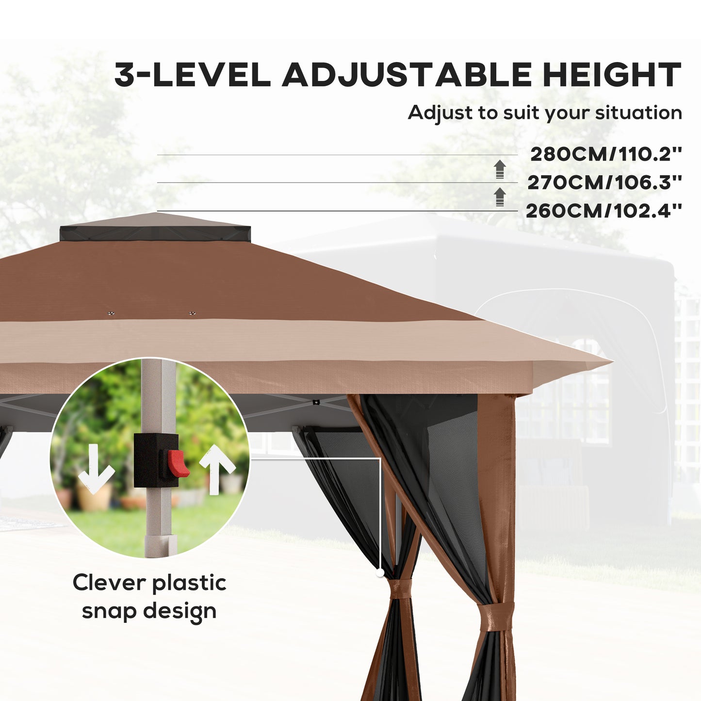 3.6 x 3.6m Pop-Up Gazebo, with Accessories - Brown