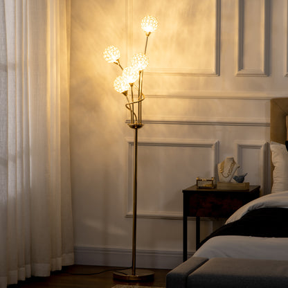 Crystal Floor Lamps for Living Room Bedroom with 5 Light, Modern Upright Standing Lamp, 34x25x156cm, Gold Tone