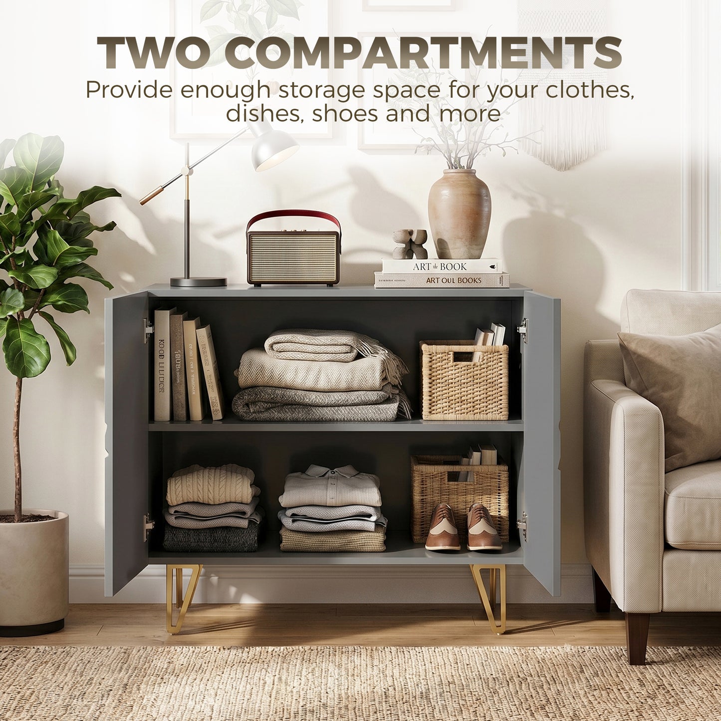 Modern Luxe High Gloss Sideboard, with Hairpin Legs - Grey