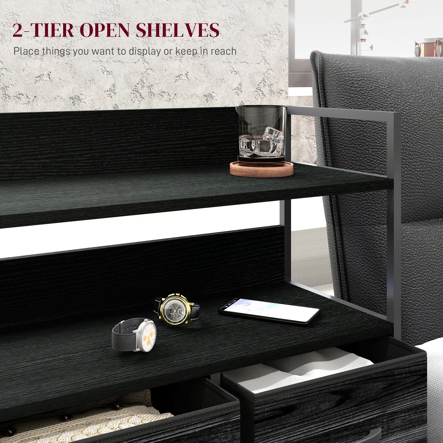 Rustic Chest of Five Fabric Drawers - Black